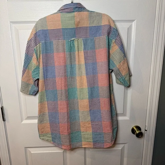 Eddie Bauer Blue and Pink Casual Button Down Vintage Shirt Size Large GUC - Picture 4 of 5